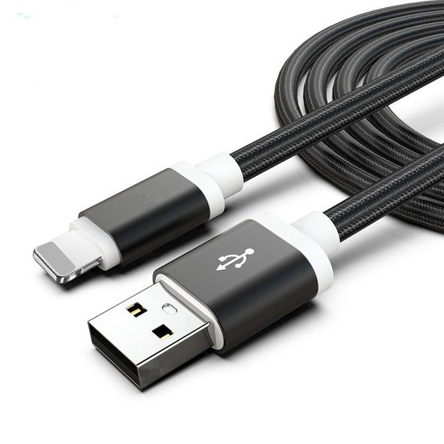 3-Pack: 10FT Heavy Duty Braided iPhone Lightning USB Cable Black Charging Cable - Tophatter Daily Deals