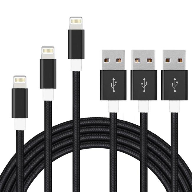 3-Pack: 10FT Heavy Duty Braided iPhone Lightning USB Cable Charging Cable - Tophatter Daily Deals
