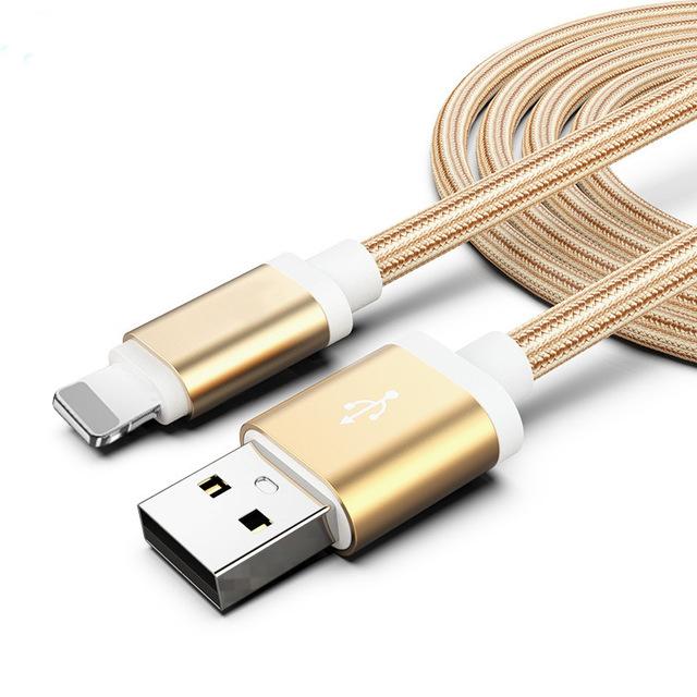 3-Pack: 10FT Heavy Duty Braided iPhone Lightning USB Cable Gold Charging Cable - Tophatter Daily Deals