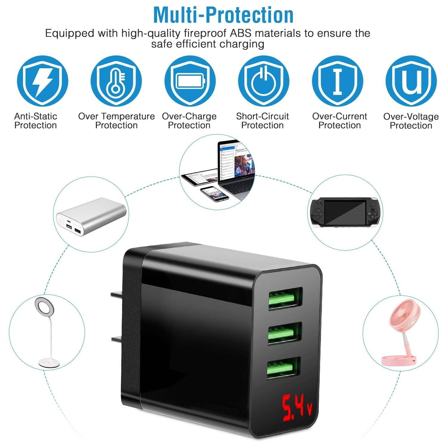 3-Pack: 3-Port USB Hub Charger Wall Power Charging Plug Adapter Mobile Accessories - Tophatter Daily Deals