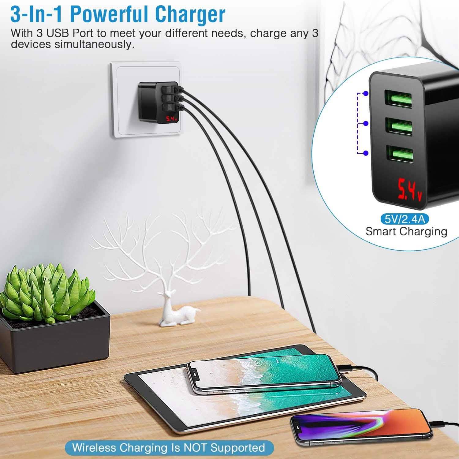 3-Pack: 3-Port USB Wall Charger Mobile Accessories - Tophatter Daily Deals