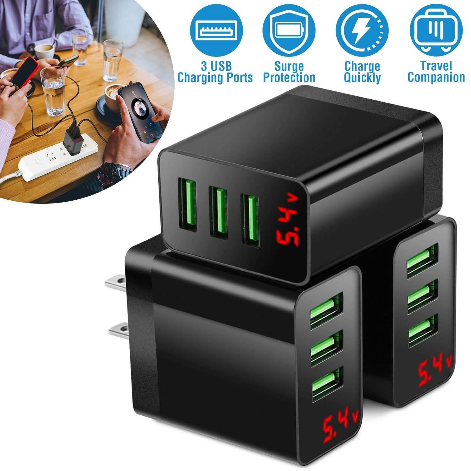 3-Pack: 3-Port USB Wall Charger Mobile Accessories - Tophatter Daily Deals