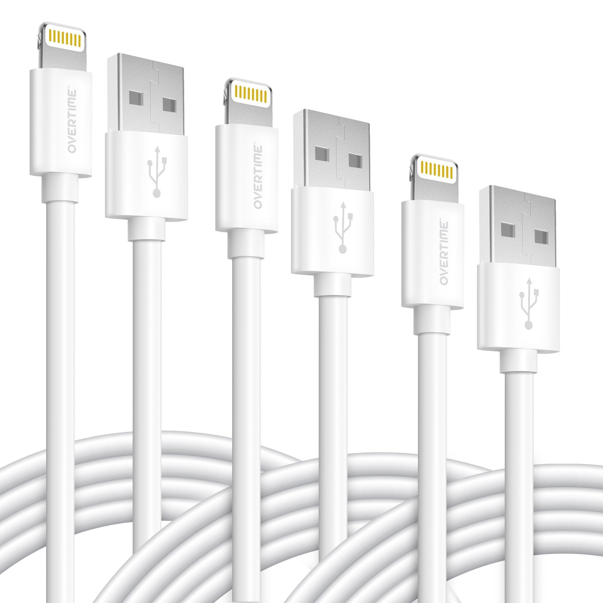 3-Pack: 4 Ft. Overtime Apple MFi Certified Lightning Cable Charging Cable - Tophatter Daily Deals