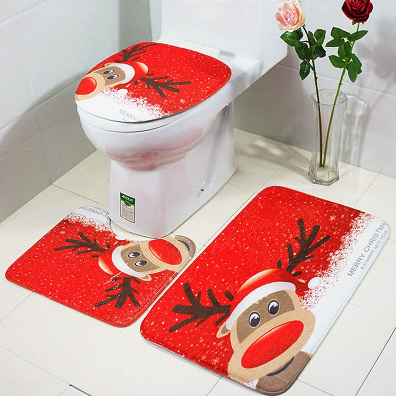 3-Pack: Christmas Bathroom Rugs Set Seasonal Decor - Tophatter Daily Deals