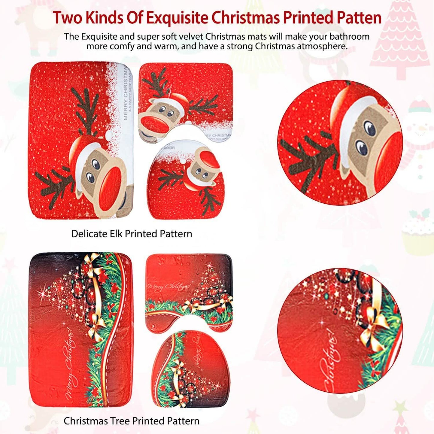 3-Pack: Christmas Bathroom Rugs Set Seasonal Decor - Tophatter Daily Deals