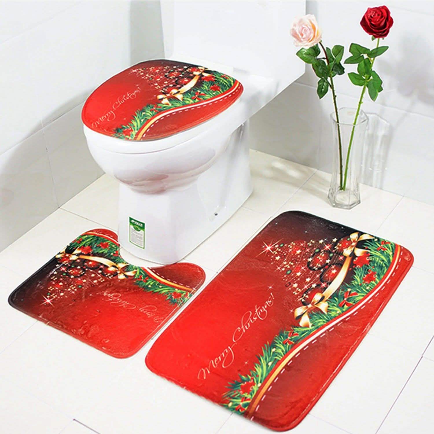 3-Pack: Christmas Bathroom Rugs Set Seasonal Decor - Tophatter Daily Deals