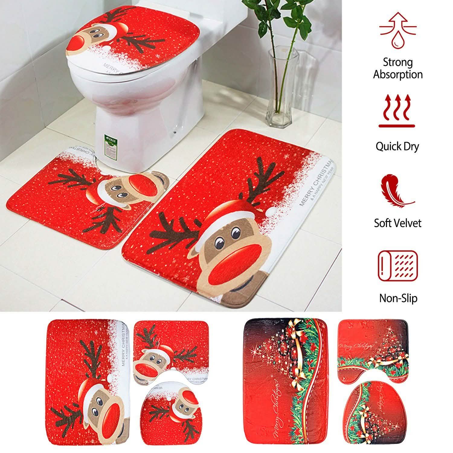 3-Pack: Christmas Bathroom Rugs Set Seasonal Decor - Tophatter Daily Deals