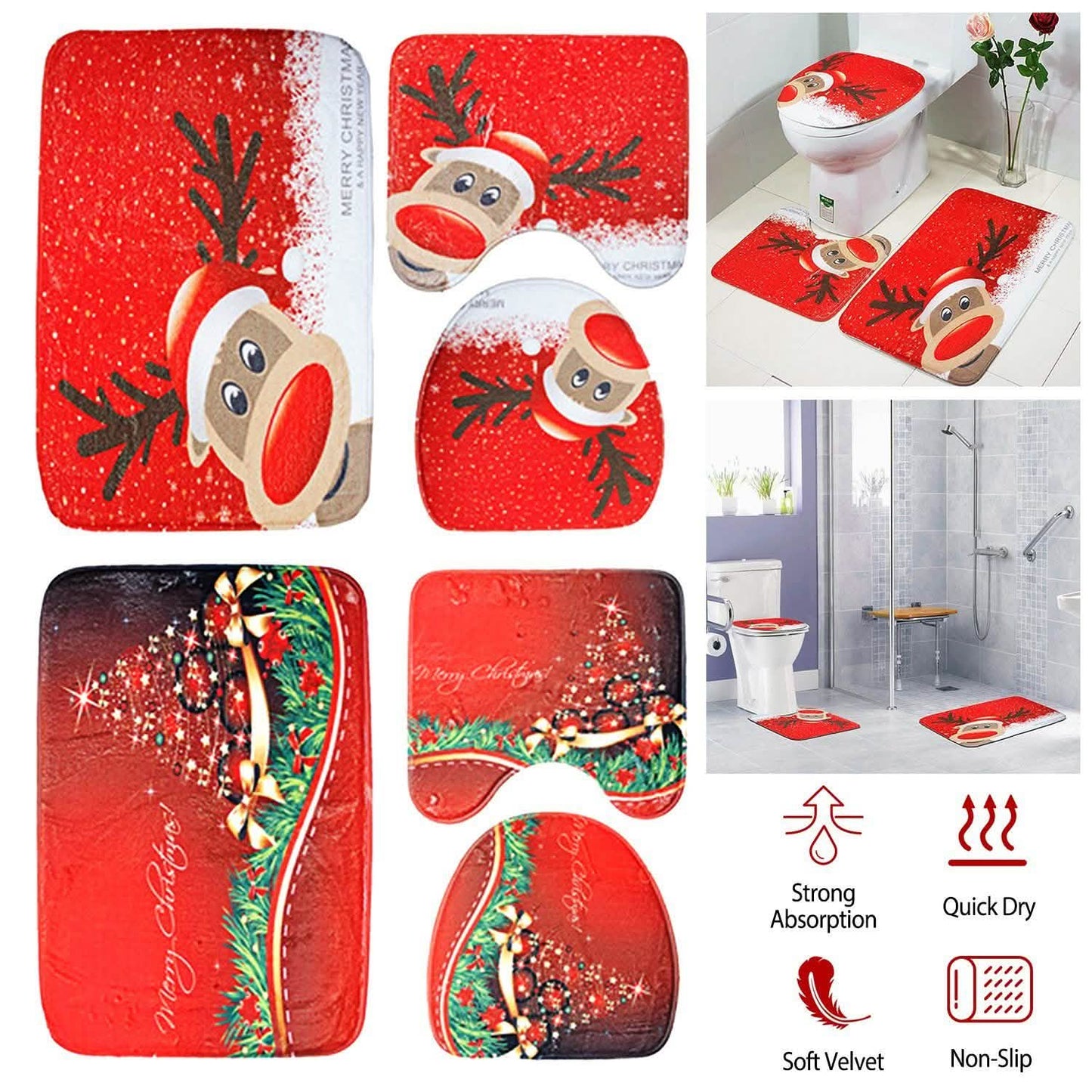 3-Pack: Christmas Bathroom Rugs Set Seasonal Decor - Tophatter Daily Deals