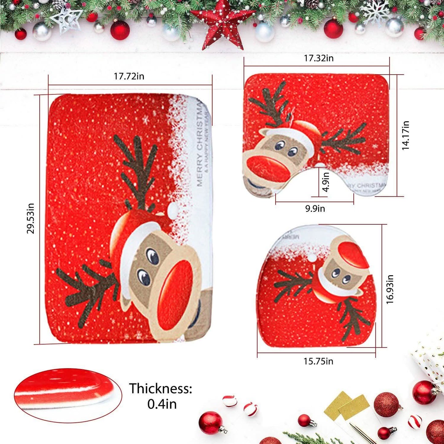 3-Pack: Christmas Bathroom Rugs Set Seasonal Decor - Tophatter Daily Deals
