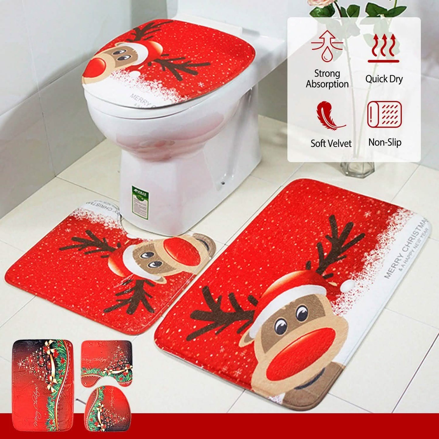 3-Pack: Christmas Bathroom Rugs Set Seasonal Decor - Tophatter Daily Deals