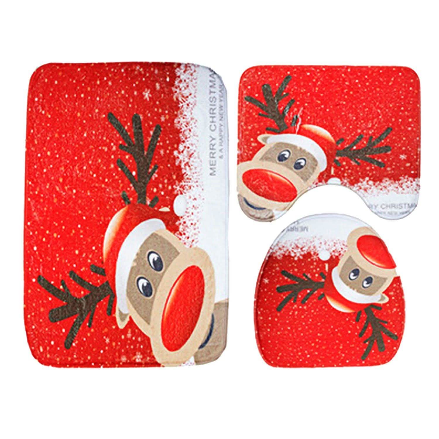3-Pack: Christmas Bathroom Rugs Set Type 2 Seasonal Decor - Tophatter Daily Deals