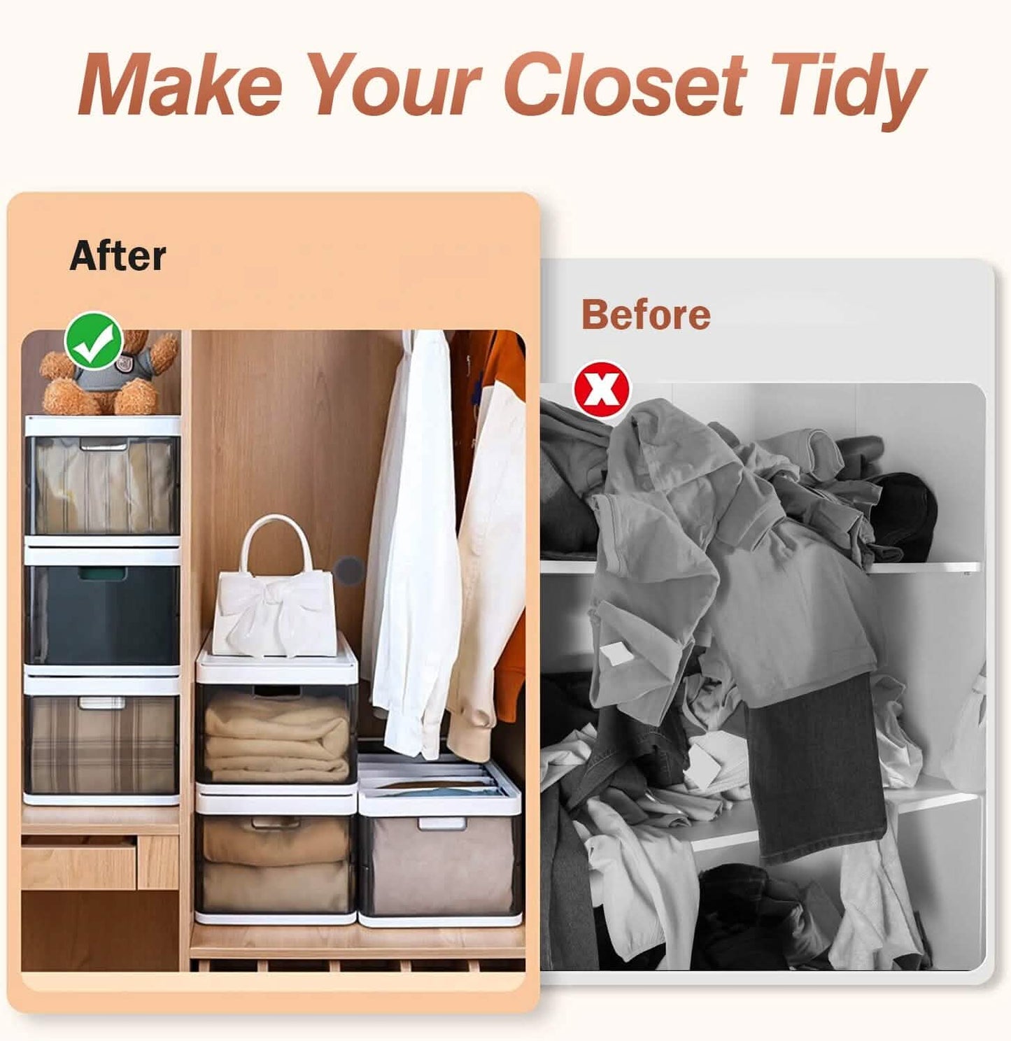 3-Pack: Foldable Storage Bin with Lid Stackable Plastic Closet Organizer Storage & Organization - Tophatter Daily Deals