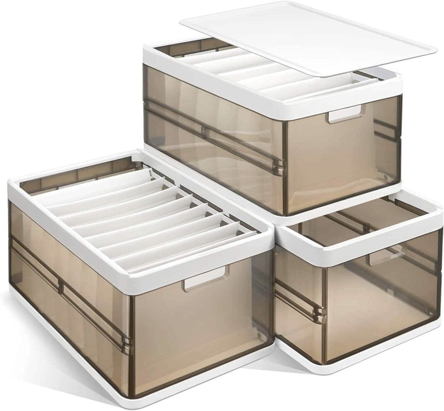 3-Pack: Foldable Storage Bin with Lid Stackable Plastic Closet Organizer Storage & Organization - Tophatter Daily Deals