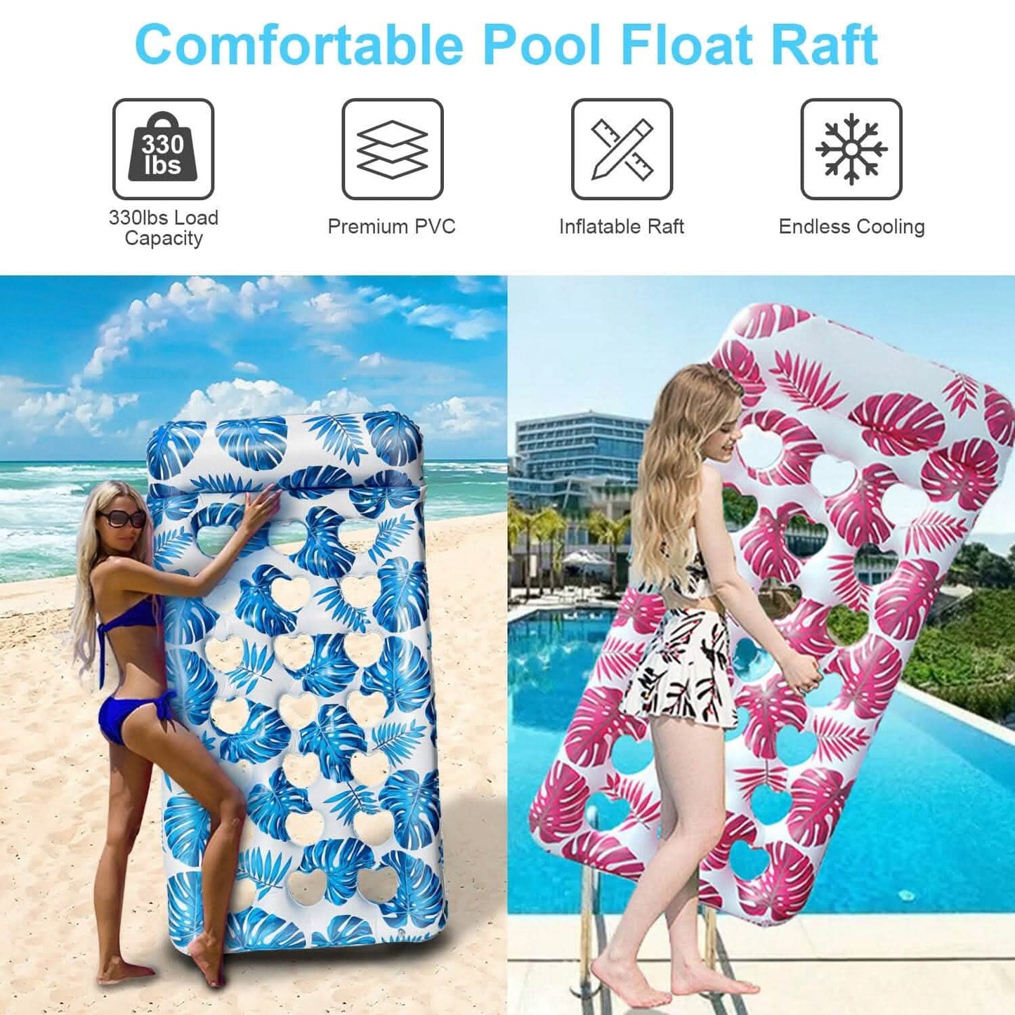 3-Pack: Inflatable Pool Float Raft Water Lounge 330lbs Load-Bearing Mattress with Headrest Outdoor Recreation - Tophatter Daily Deals