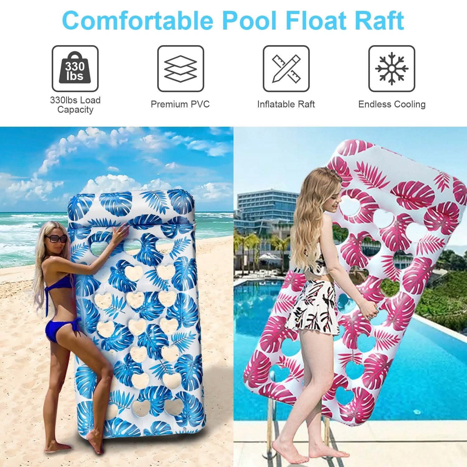 3-Pack: Inflatable Pool Float Raft Water Lounge 330lbs Load-Bearing Mattress with Headrest Outdoor Recreation - Tophatter Daily Deals