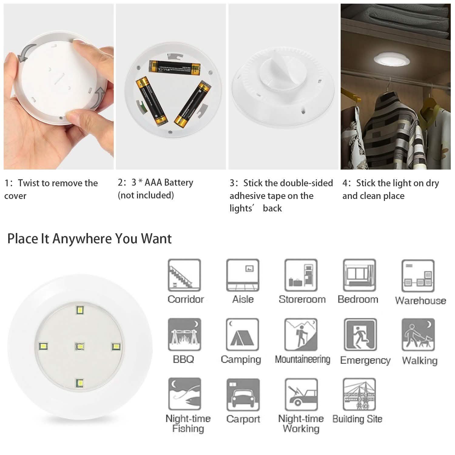 3-Pack: LED Wireless Puck Closet Lights Indoor Lighting - Tophatter Daily Deals