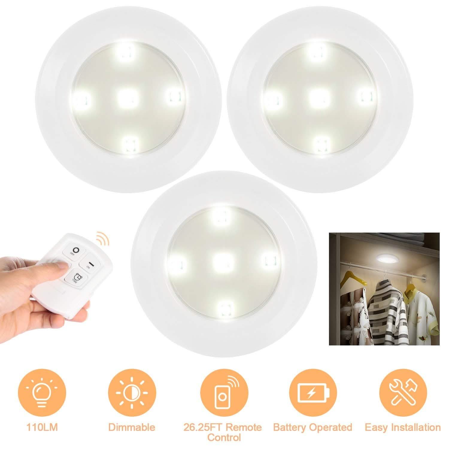 3-Pack: LED Wireless Puck Closet Lights Indoor Lighting - Tophatter Daily Deals