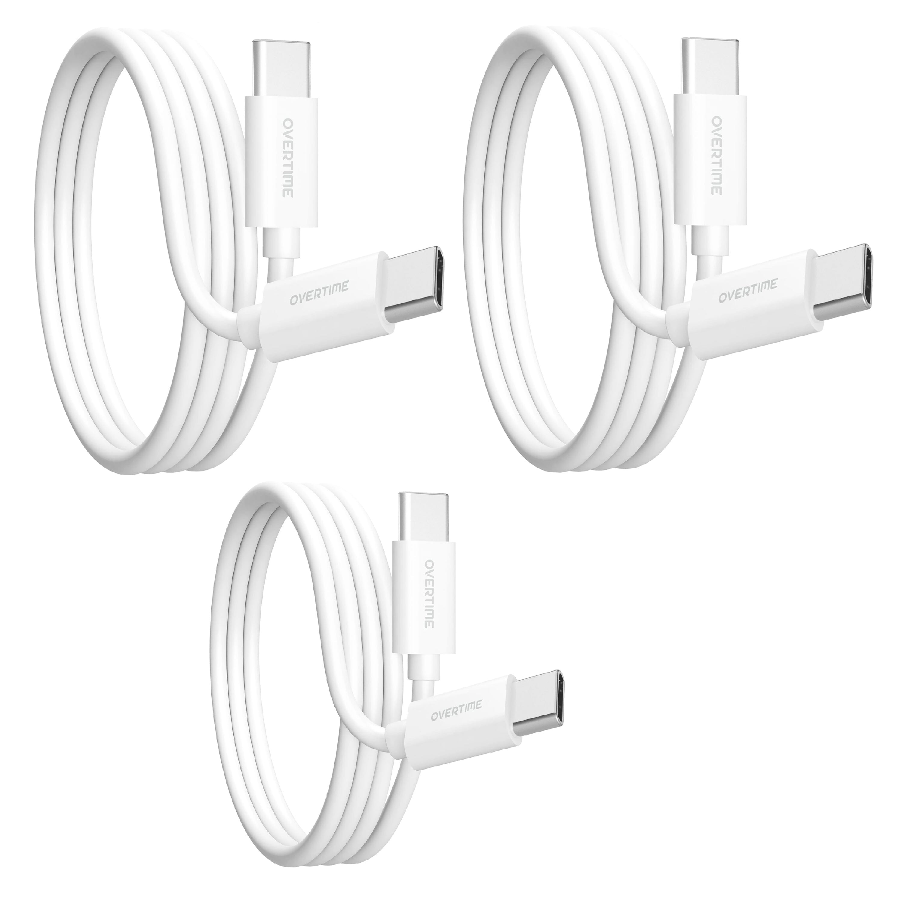 3-Pack: Overtime iOS Compatible Charger 10ft USB-C Charging Cord Charging Cable - Tophatter Daily Deals