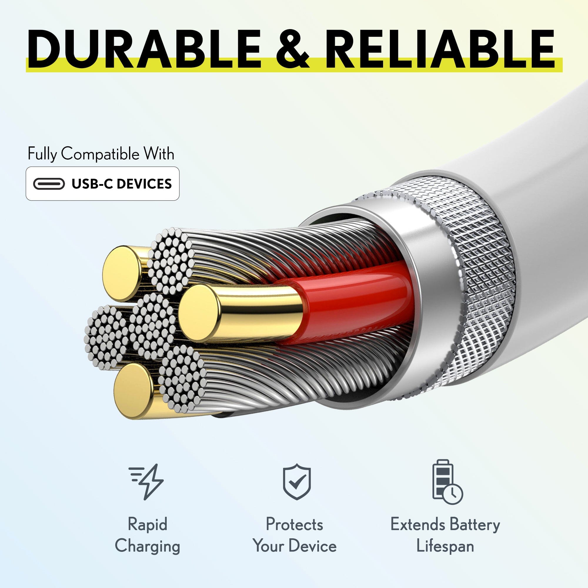 3-Pack: Overtime iOS Compatible Charger 10ft USB-C Charging Cord Charging Cable - Tophatter Daily Deals