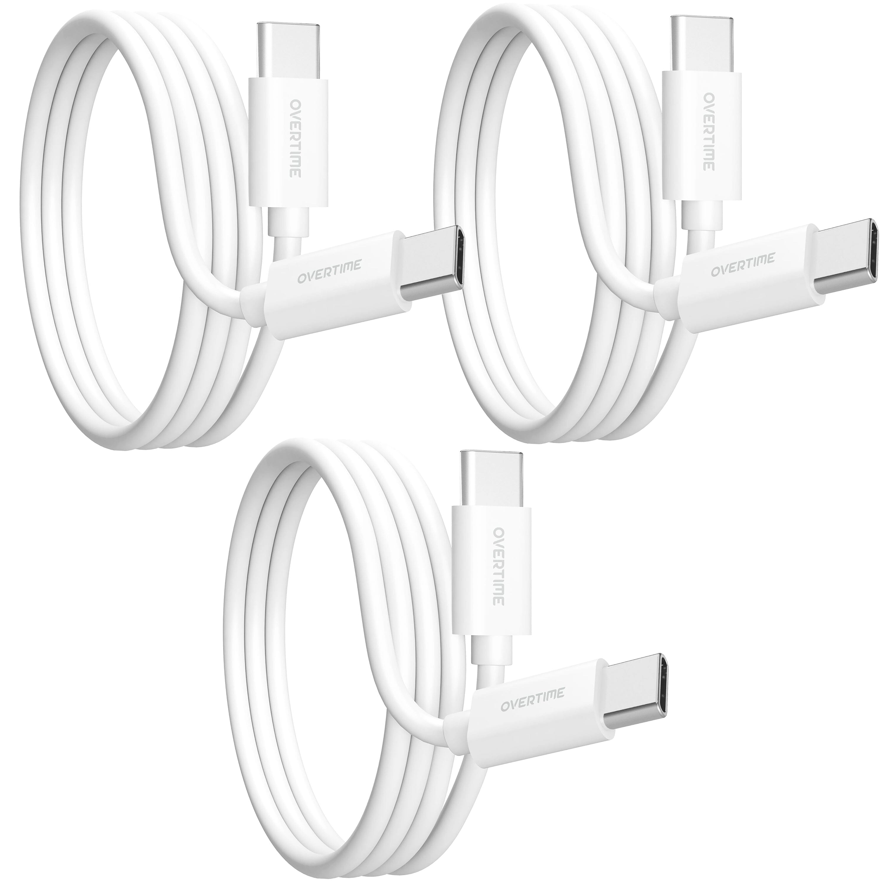 3-Pack: Overtime USB-C to USB-C Charging Cable Charging Cable - Tophatter Daily Deals