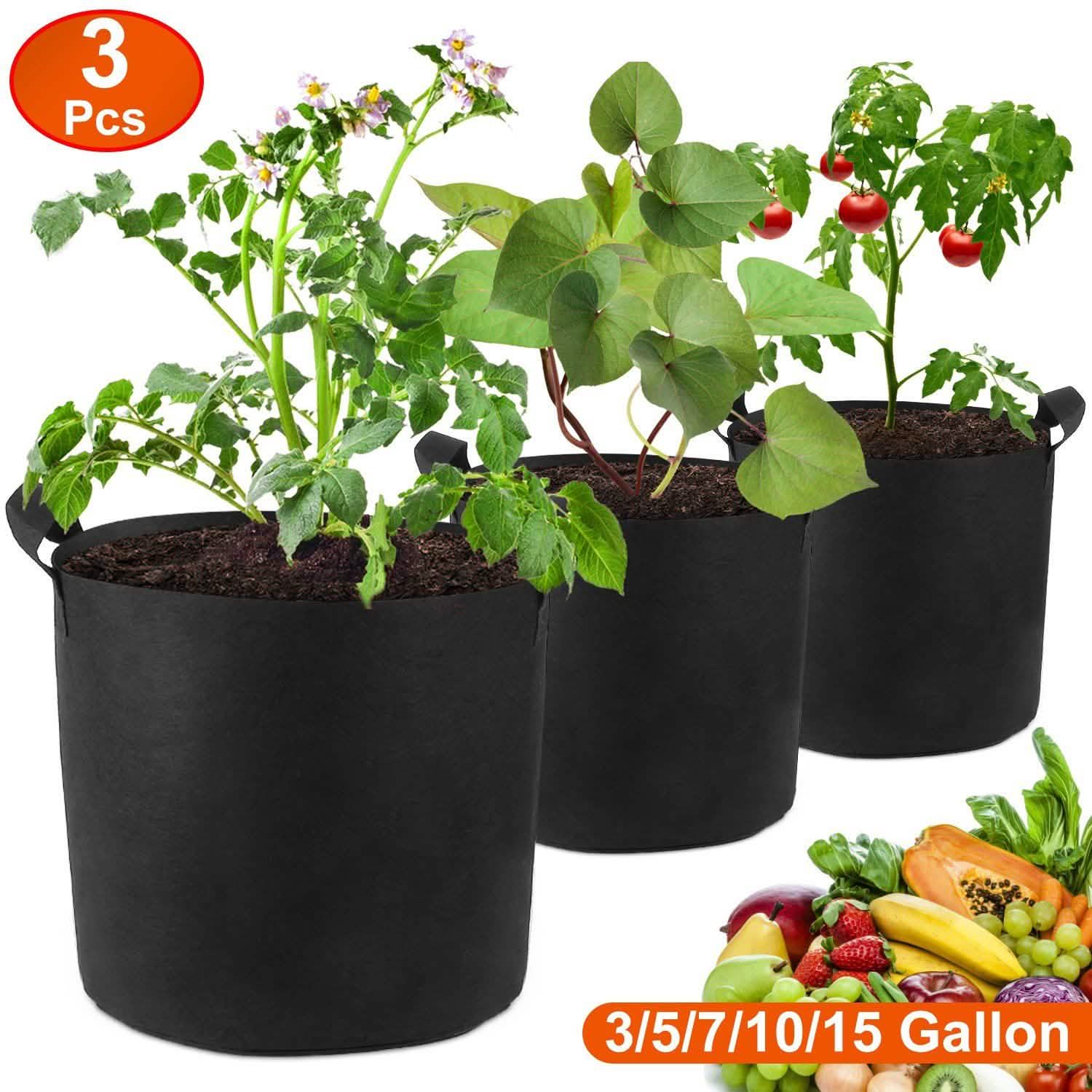 3-Pack: Planter Bags Breathable Planting Fabric Pots with Harvest Window Garden & Patio - Tophatter Daily Deals