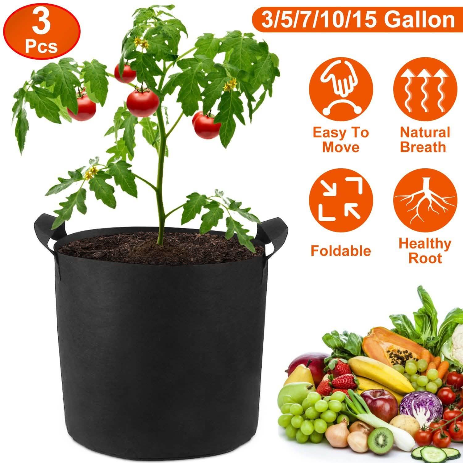 3-Pack: Planter Bags Breathable Planting Fabric Pots with Harvest Window Garden & Patio - Tophatter Daily Deals