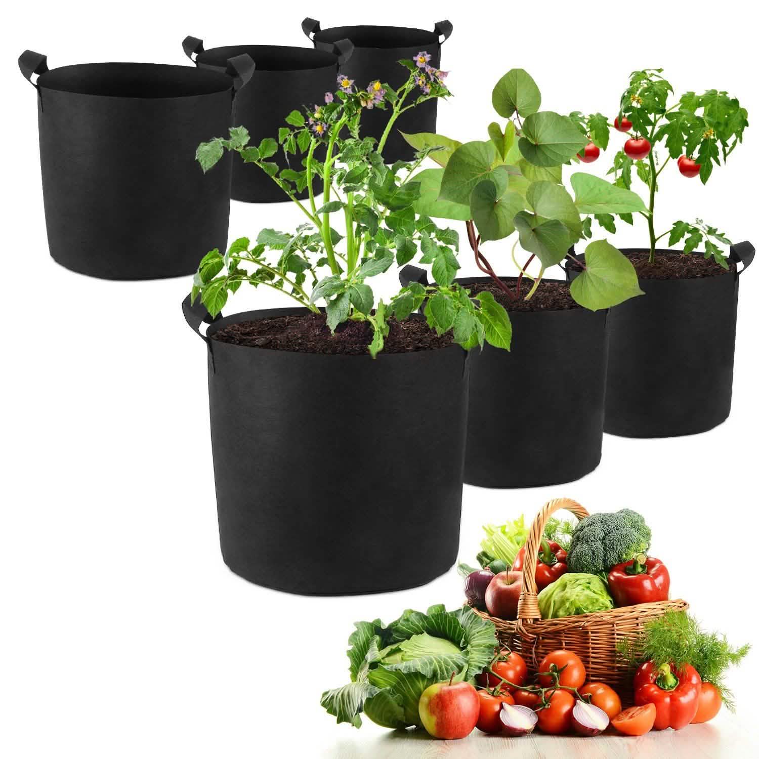 3-Pack: Planter Bags Breathable Planting Fabric Pots with Harvest Window Garden & Patio - Tophatter Daily Deals
