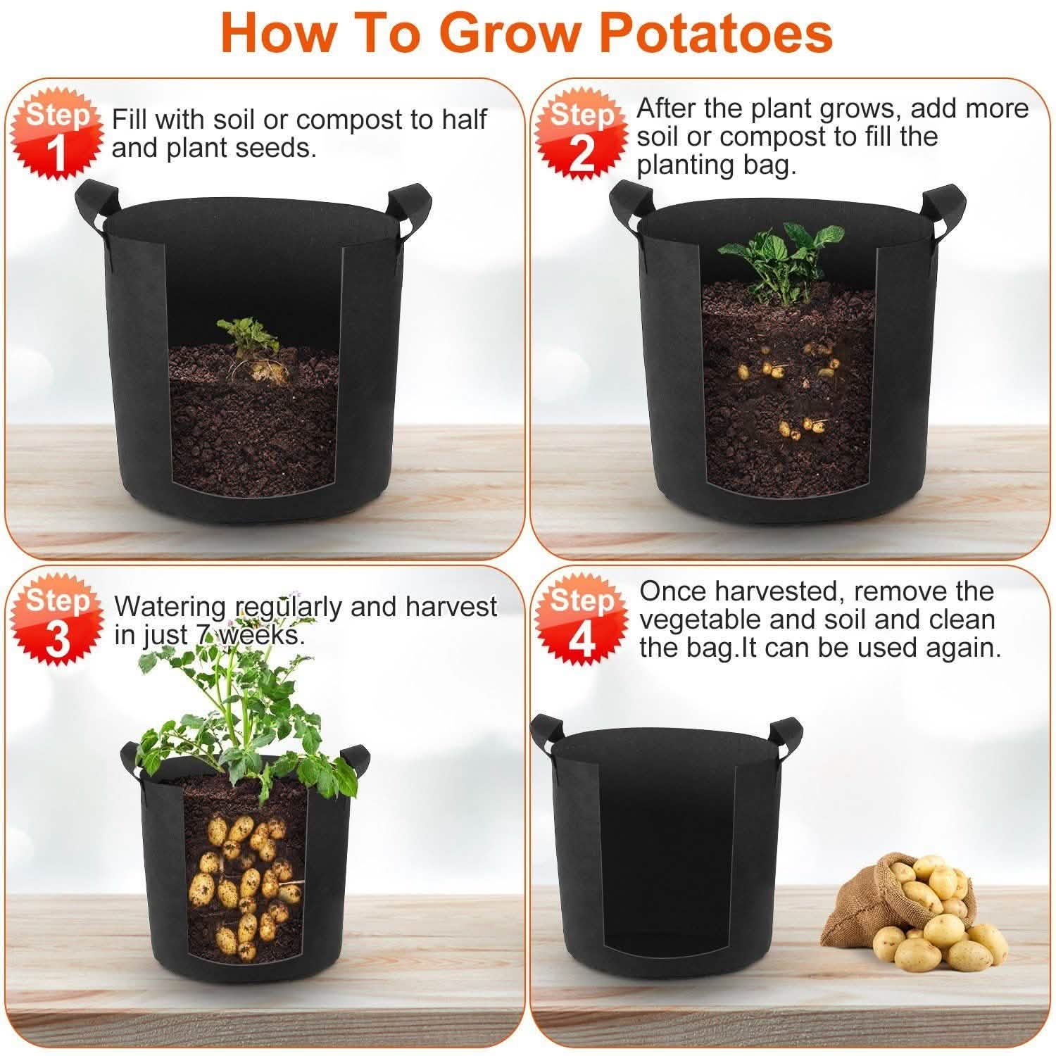 3-Pack: Planter Bags Breathable Planting Fabric Pots with Harvest Window Garden & Patio - Tophatter Daily Deals