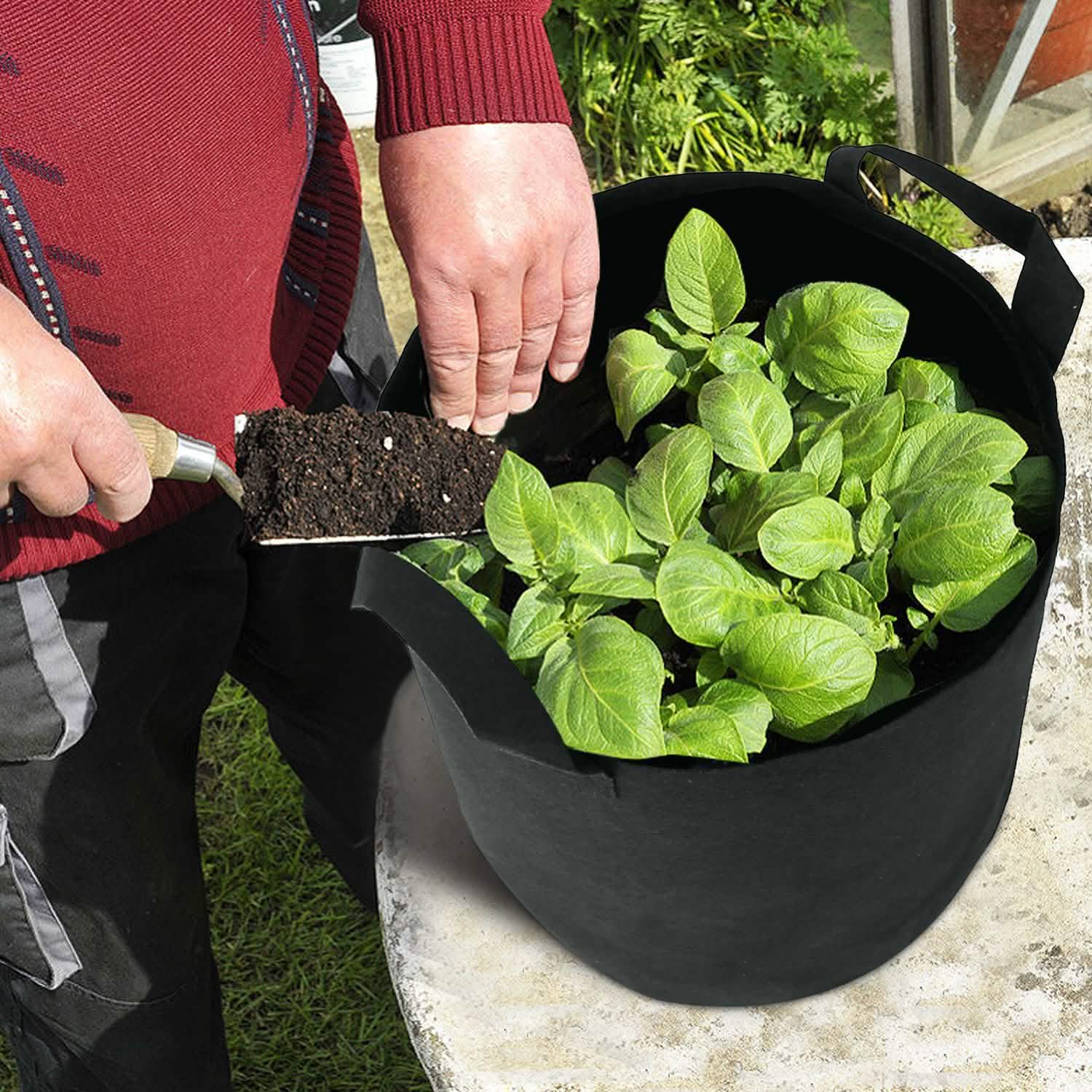 3-Pack: Planter Bags Breathable Planting Fabric Pots with Harvest Window Garden & Patio - Tophatter Daily Deals