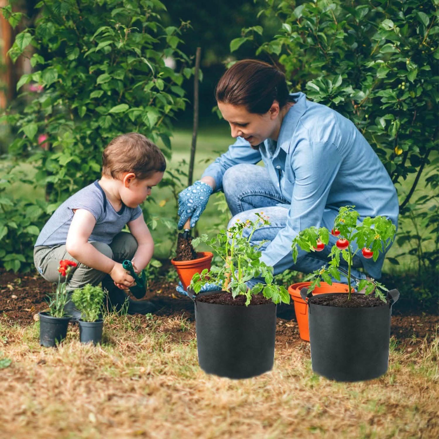 3-Pack: Planter Bags Breathable Planting Fabric Pots with Harvest Window Garden & Patio - Tophatter Daily Deals
