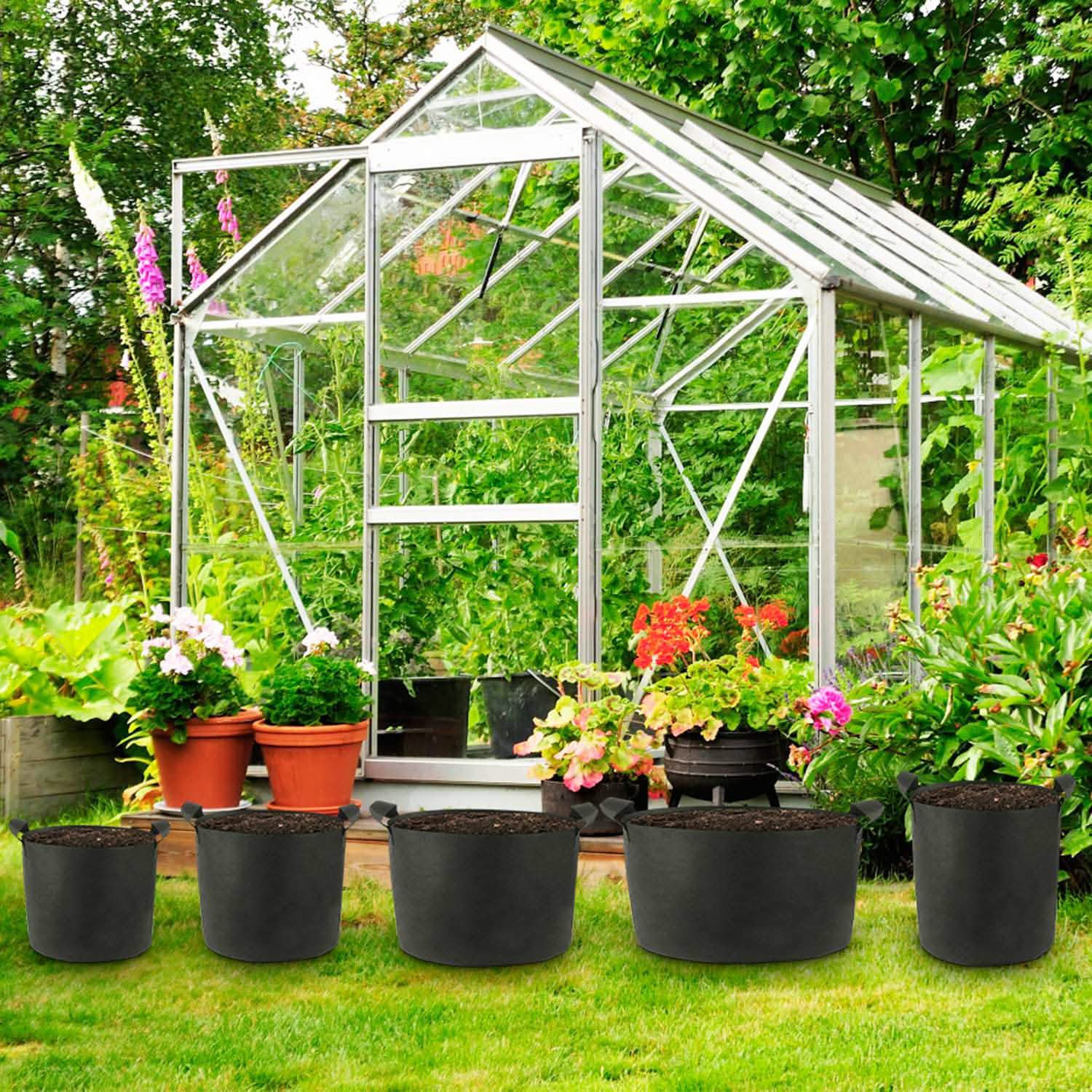 3-Pack: Planter Bags Breathable Planting Fabric Pots with Harvest Window Garden & Patio - Tophatter Daily Deals