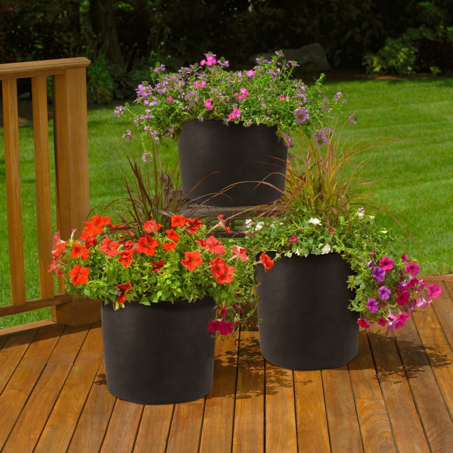 3-Pack: Planter Bags Breathable Planting Fabric Pots with Harvest Window Garden & Patio - Tophatter Daily Deals