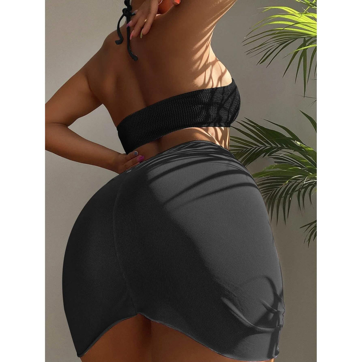 3-Pack: Textured Ring Linked Halter Bikini Swimsuit & Beach Skirt Women's Swimwear - Tophatter Daily Deals