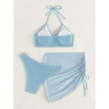3-Pack: Textured Ring Linked Halter Bikini Swimsuit & Beach Skirt Women's Swimwear - Tophatter Daily Deals