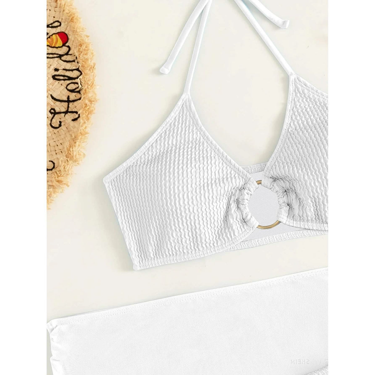 3-Pack: Textured Ring Linked Halter Bikini Swimsuit & Beach Skirt Women's Swimwear - Tophatter Daily Deals