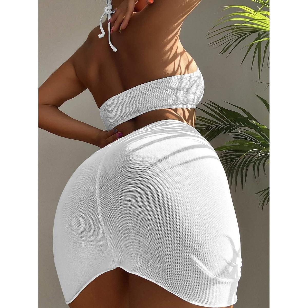 3-Pack: Textured Ring Linked Halter Bikini Swimsuit & Beach Skirt Women's Swimwear - Tophatter Daily Deals