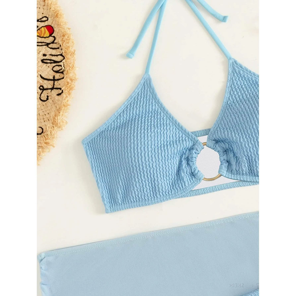 3-Pack: Textured Ring Linked Halter Bikini Swimsuit & Beach Skirt Women's Swimwear - Tophatter Daily Deals
