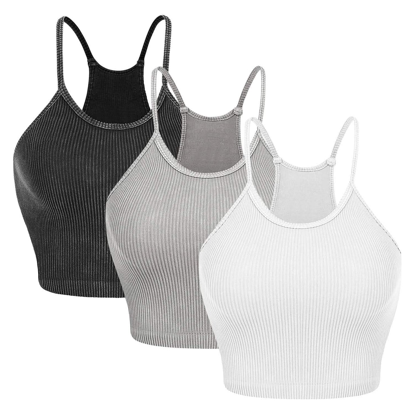 3-Pack: Women Crop Basic Tank Top Ribbed Knit Sleeveless Black White Light Gray Women's Tops - Tophatter Daily Deals