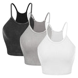 3-Pack: Women Crop Basic Tank Top Ribbed Knit Sleeveless Black White Light Gray Women's Tops - Tophatter Daily Deals