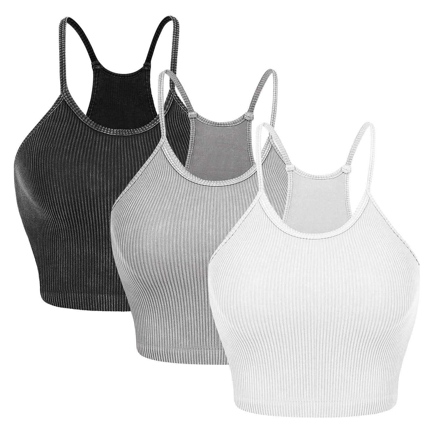 3-Pack: Women Crop Basic Tank Top Ribbed Knit Sleeveless Black White Light Gray Women's Tops - Tophatter Daily Deals