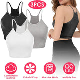 3-Pack: Women Crop Basic Tank Top Ribbed Knit Sleeveless Women's Tops - Tophatter Daily Deals