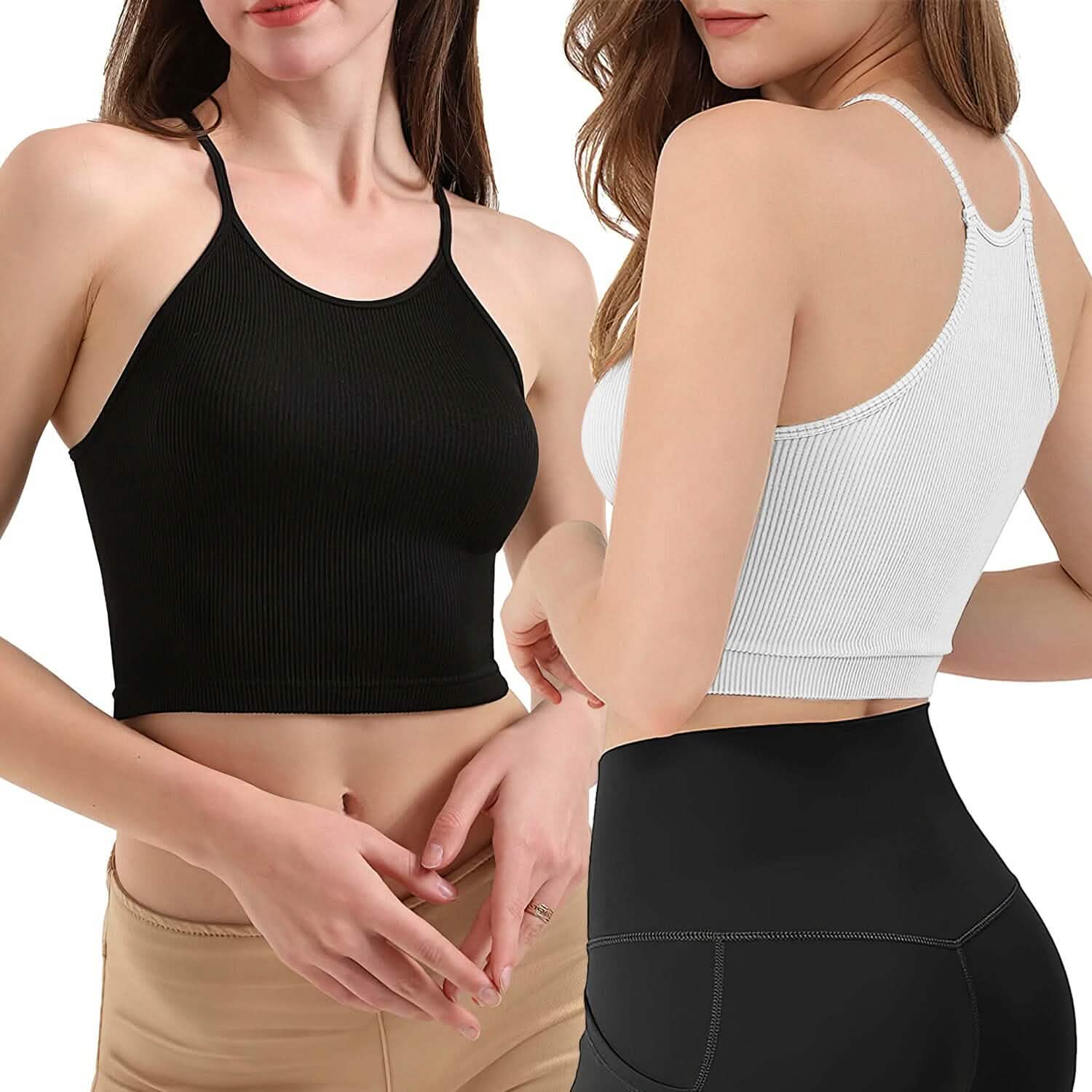 3-Pack: Women Crop Basic Tank Top Ribbed Knit Sleeveless Women's Tops - Tophatter Daily Deals
