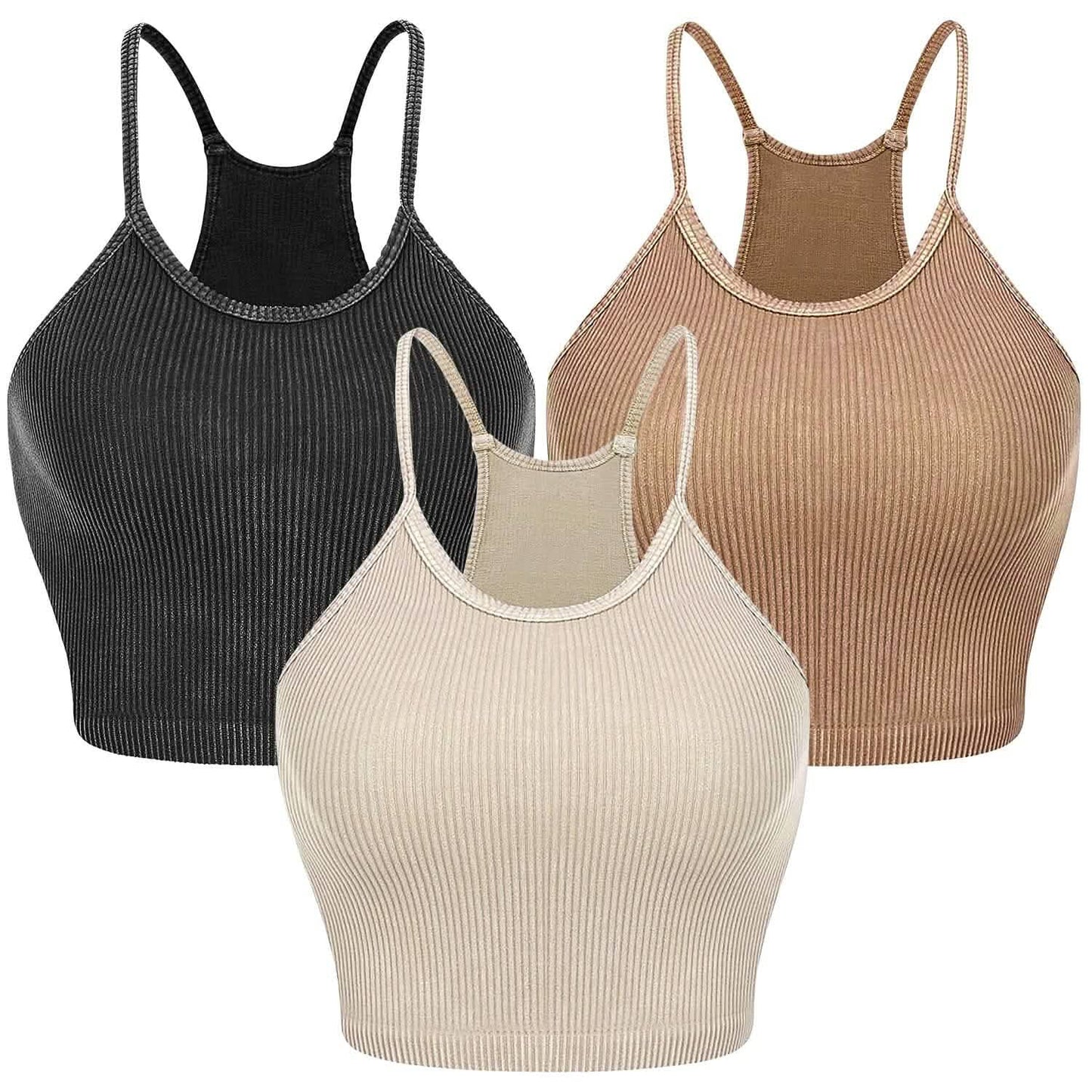 3-Pack: Women Crop Basic Tank Top Ribbed Knit Sleeveless Dark Gray Khaki Beige Women's Tops - Tophatter Daily Deals