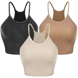 3-Pack: Women Crop Basic Tank Top Ribbed Knit Sleeveless Dark Gray Khaki Beige Women's Tops - Tophatter Daily Deals