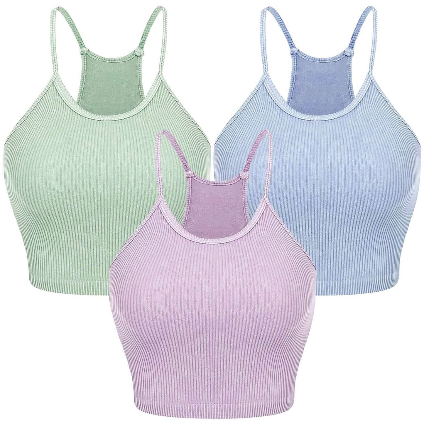 3-Pack: Women Crop Basic Tank Top Ribbed Knit Sleeveless Purple Blue Green Women's Tops - Tophatter Daily Deals