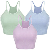 3-Pack: Women Crop Basic Tank Top Ribbed Knit Sleeveless Purple Blue Green Women's Tops - Tophatter Daily Deals