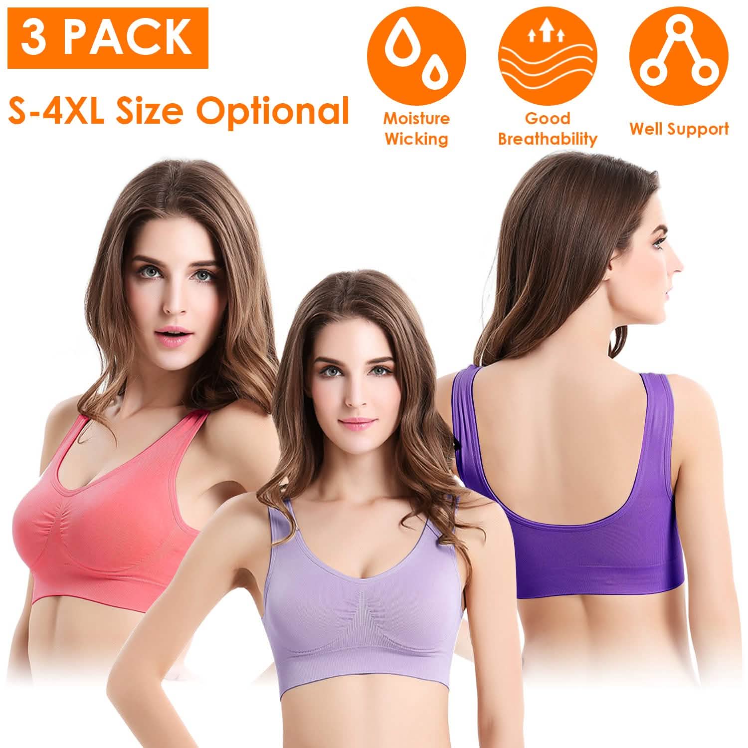 3-Pack: Women Seamless Wire-free Bra for Fitness Workout Women's Lingerie - Tophatter Daily Deals