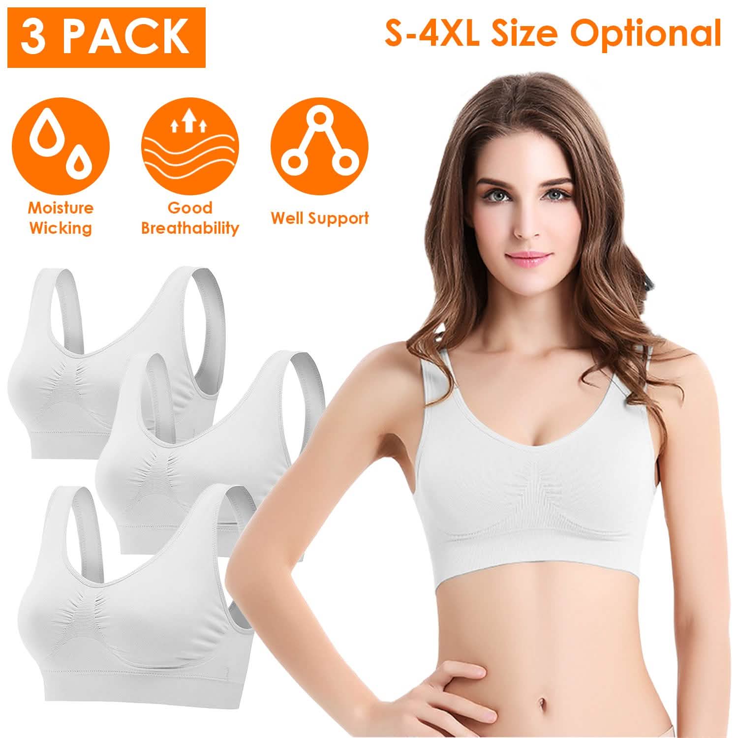 3-Pack: Women Seamless Wire-free Bra for Fitness Workout Women's Lingerie - Tophatter Daily Deals