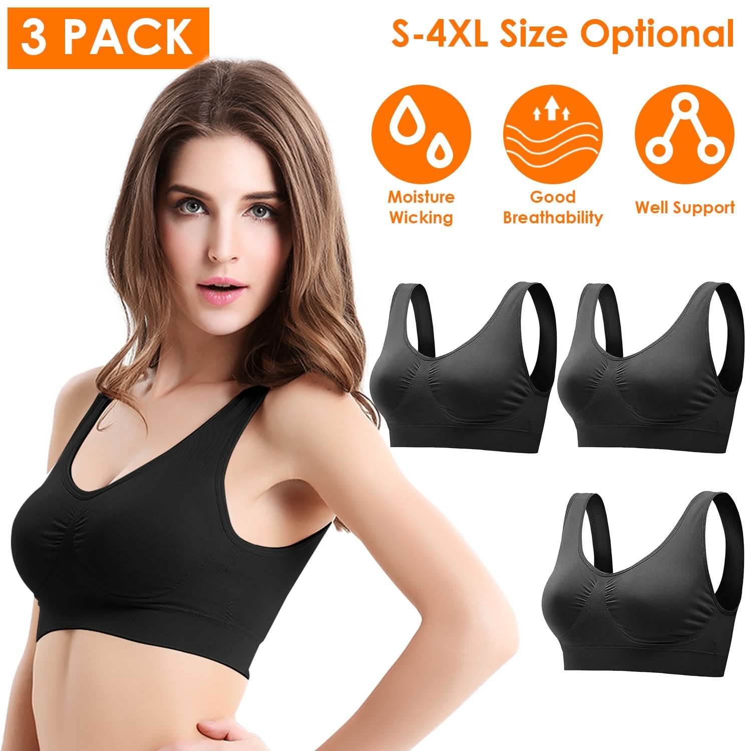 3-Pack: Women Seamless Wire-free Bra for Fitness Workout Women's Lingerie - Tophatter Daily Deals