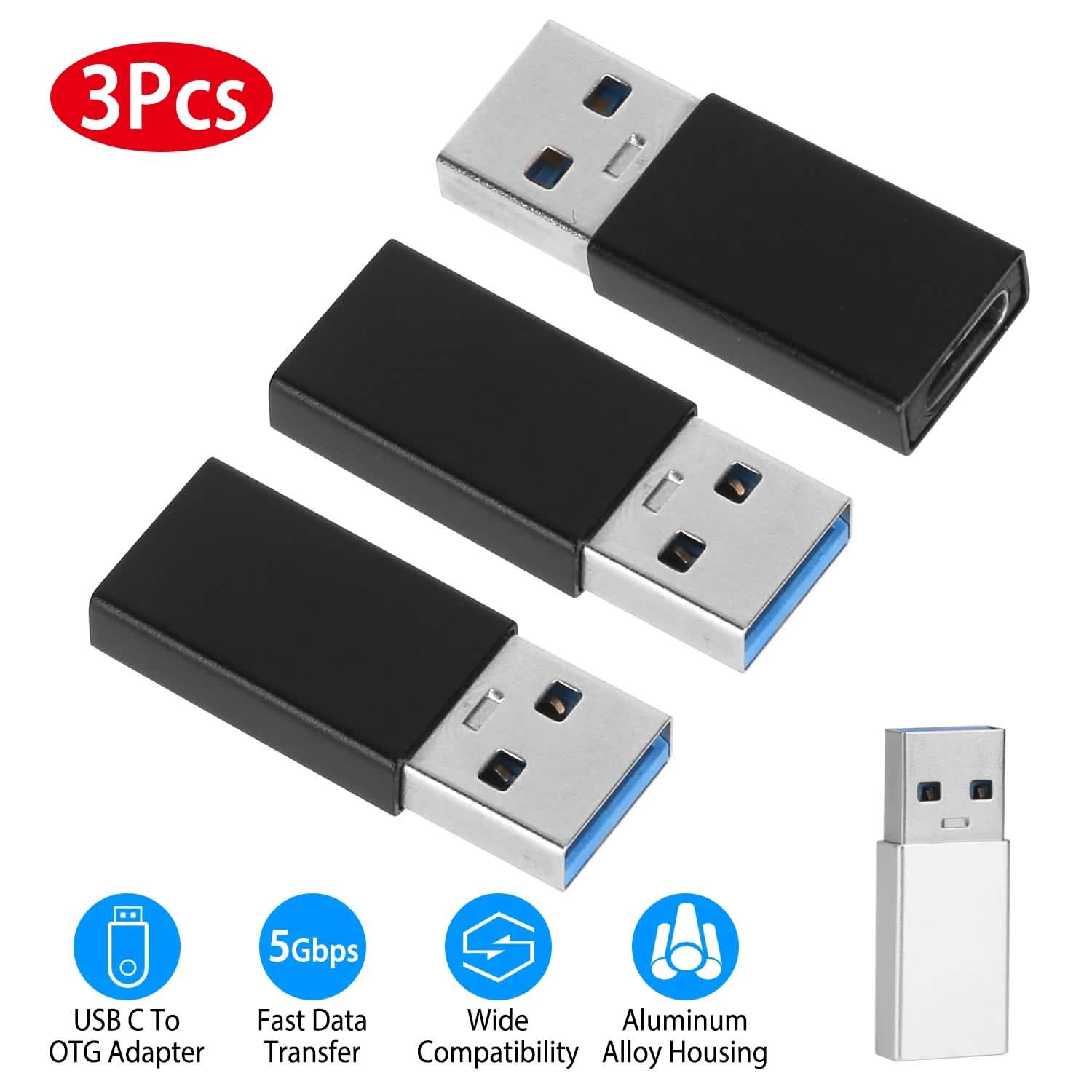 3-Packs: USB Type-C Male to USB A 3.0 OTG Male Port Converter Computer Accessories - Tophatter Daily Deals